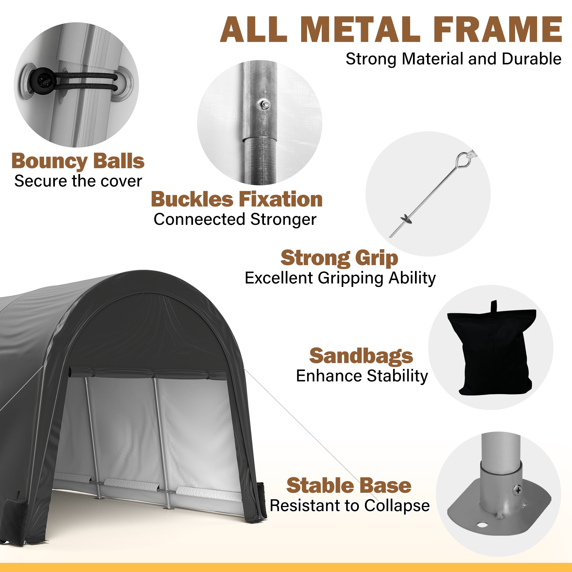 12×20 ft Dome Heavy Duty Steel Carport