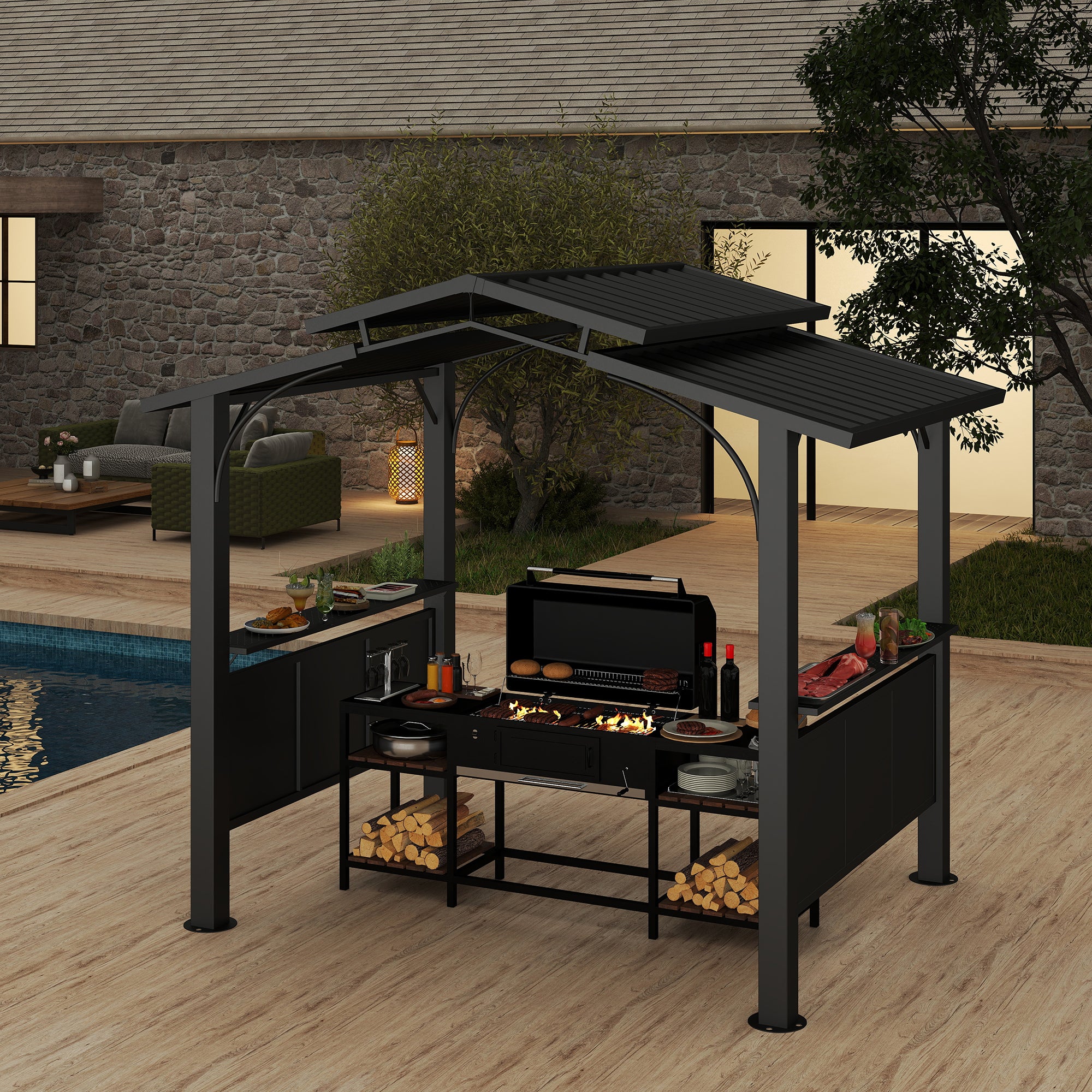 8×5 ft Hardtop Grill Gazebo with Galvanized Steel Roof