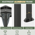 10×10 ft All-Steel Hardtop Gazebo with 0.25mm Color Steel Double Roof, Black Frame, Curtains & Netting