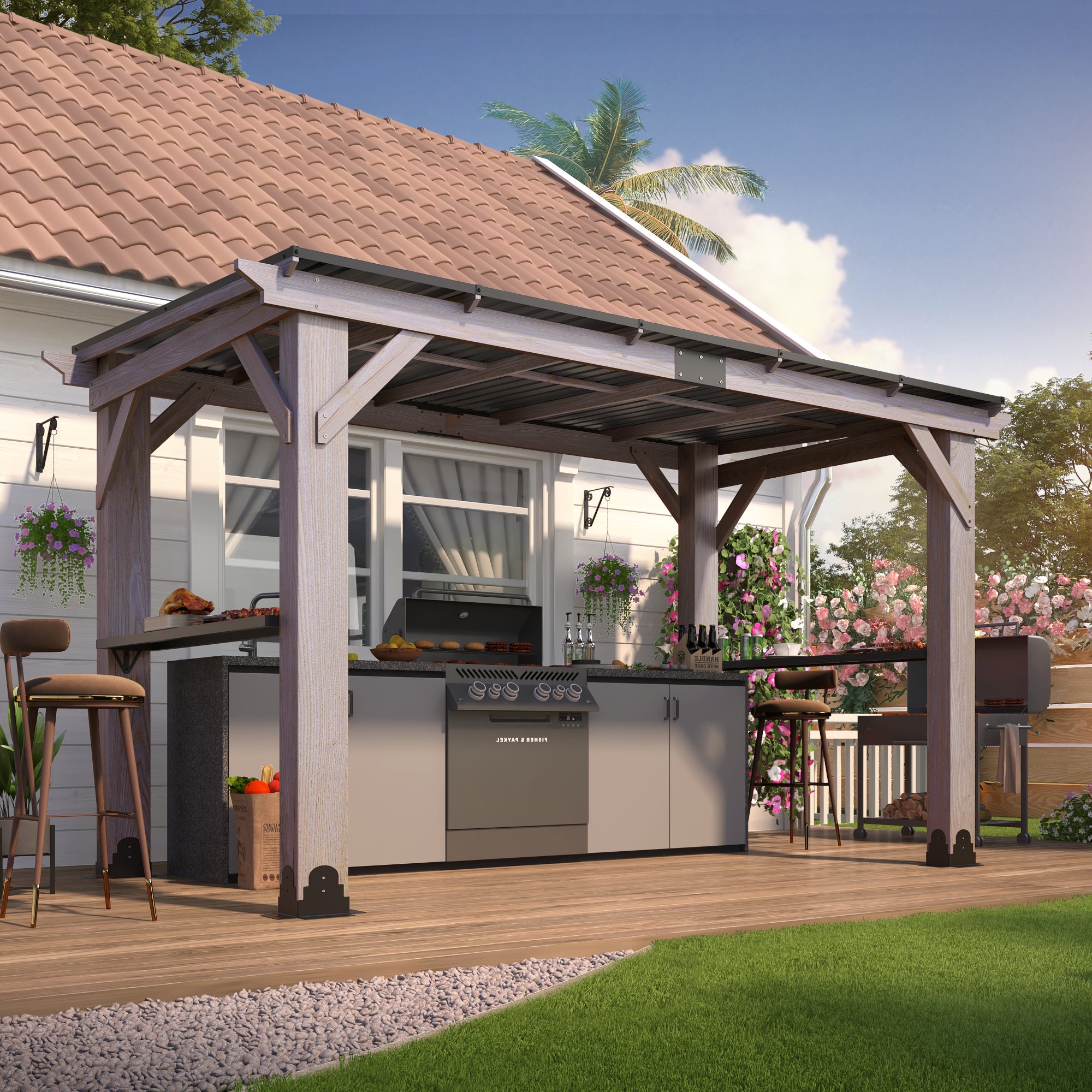 12.5×6.5 ft Wood Grill Gazebo