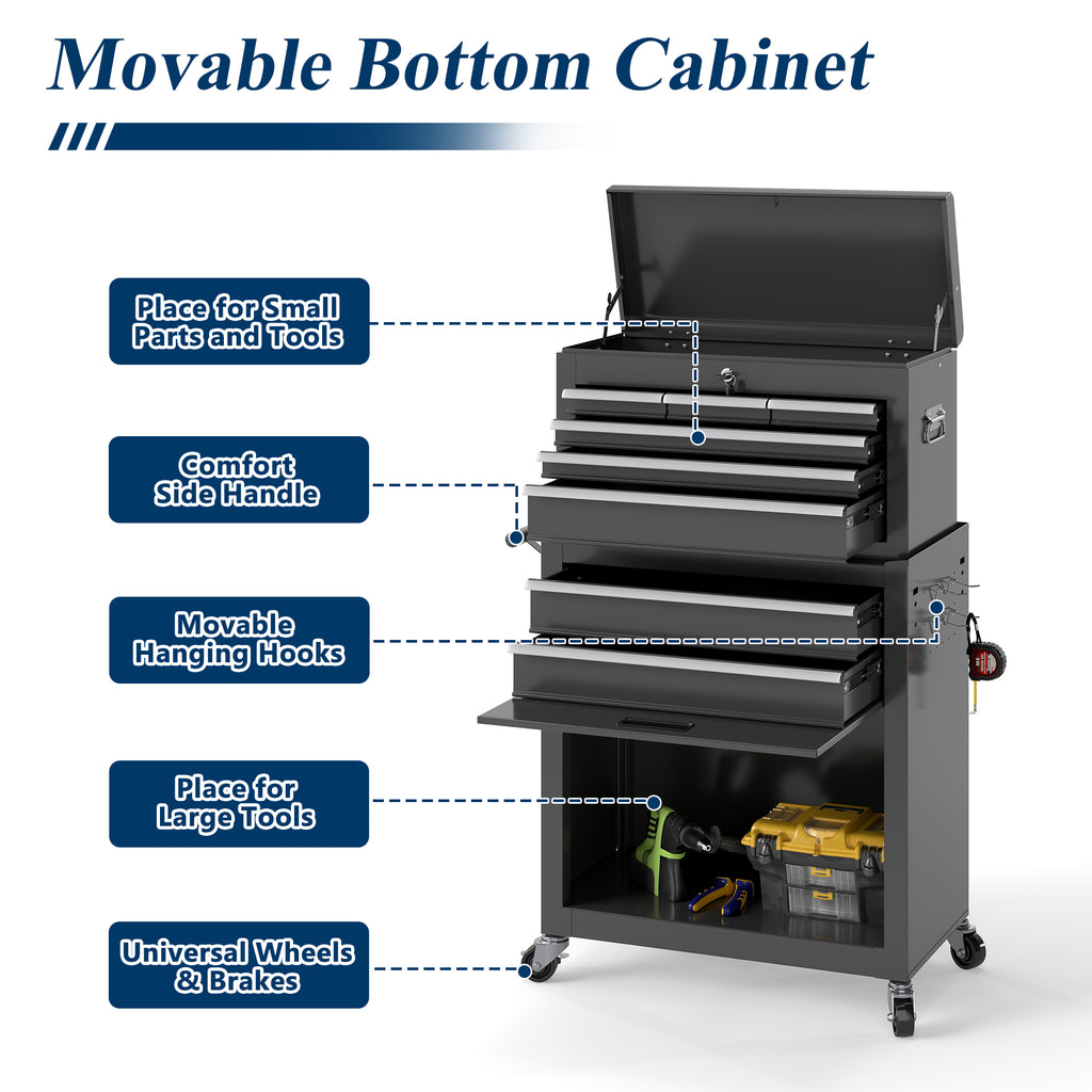 8-Drawer Heavy Duty Metal Tool Chest with Wheels & Handle, Rolling Storage Organizer
