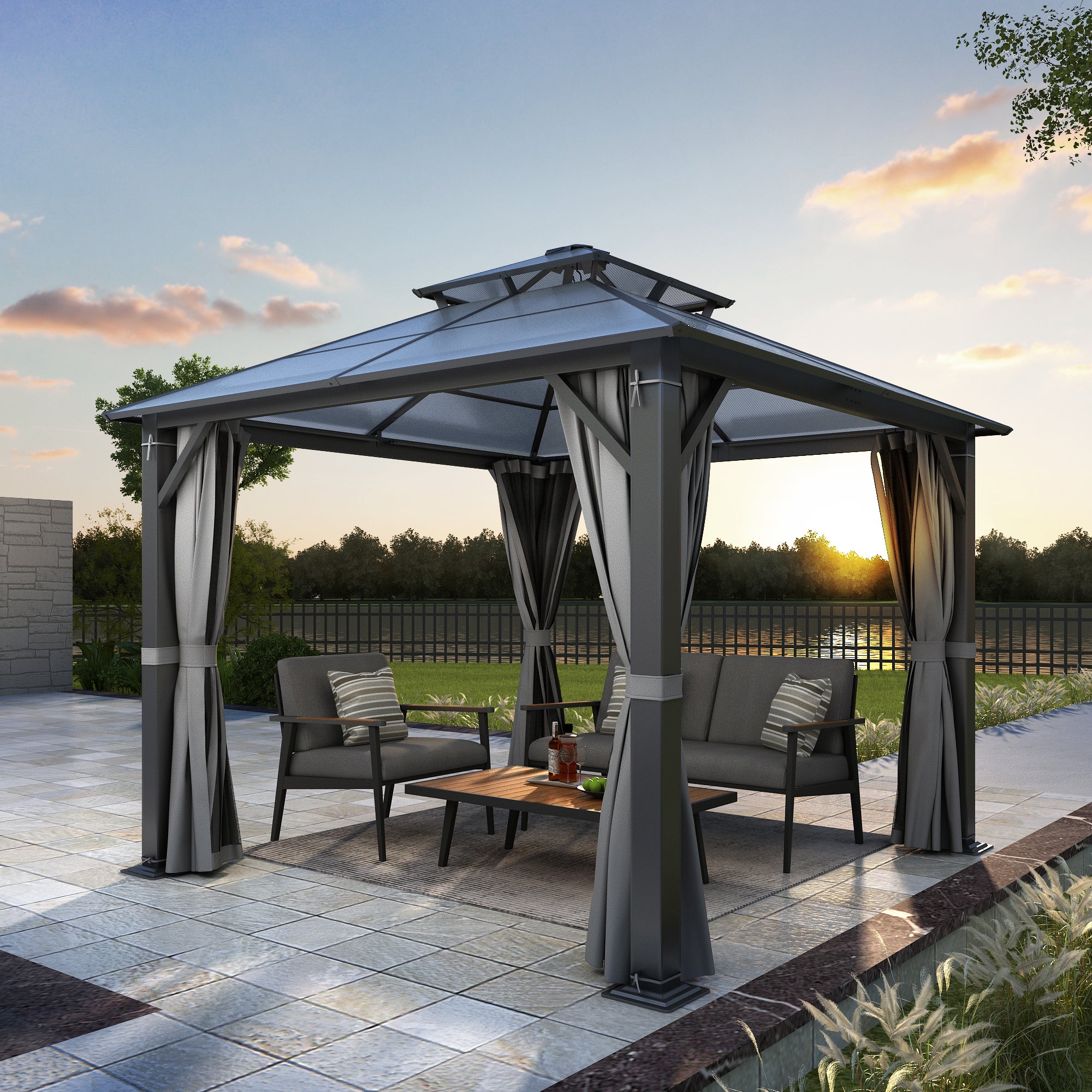 10×10 ft Polycarbonate Double Roof Hardtop Gazebo