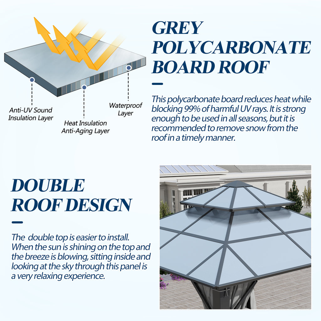 10×10 ft Polycarbonate Double Roof Hardtop Gazebo