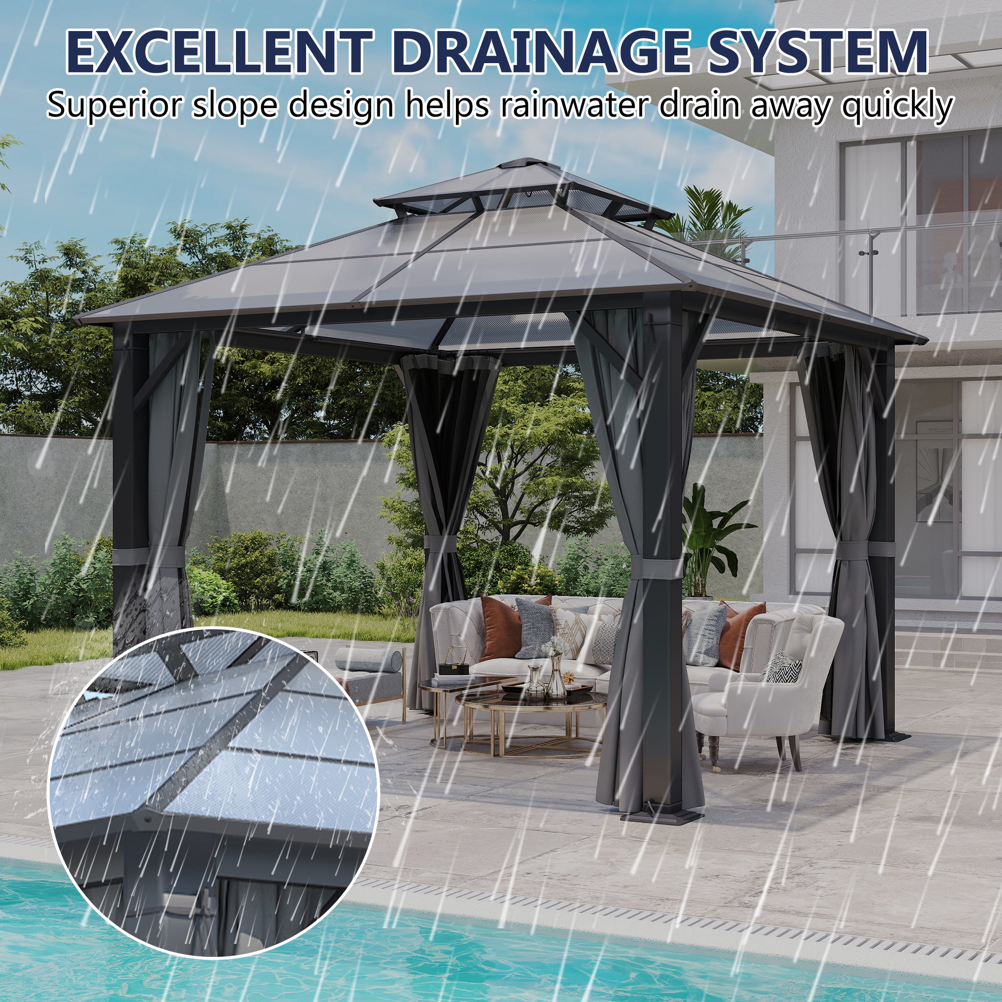 10×10 ft Polycarbonate Double Roof Hardtop Gazebo