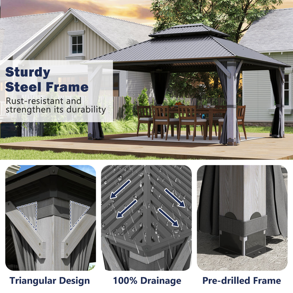 12×14 ft Wood Hardtop Gazebo