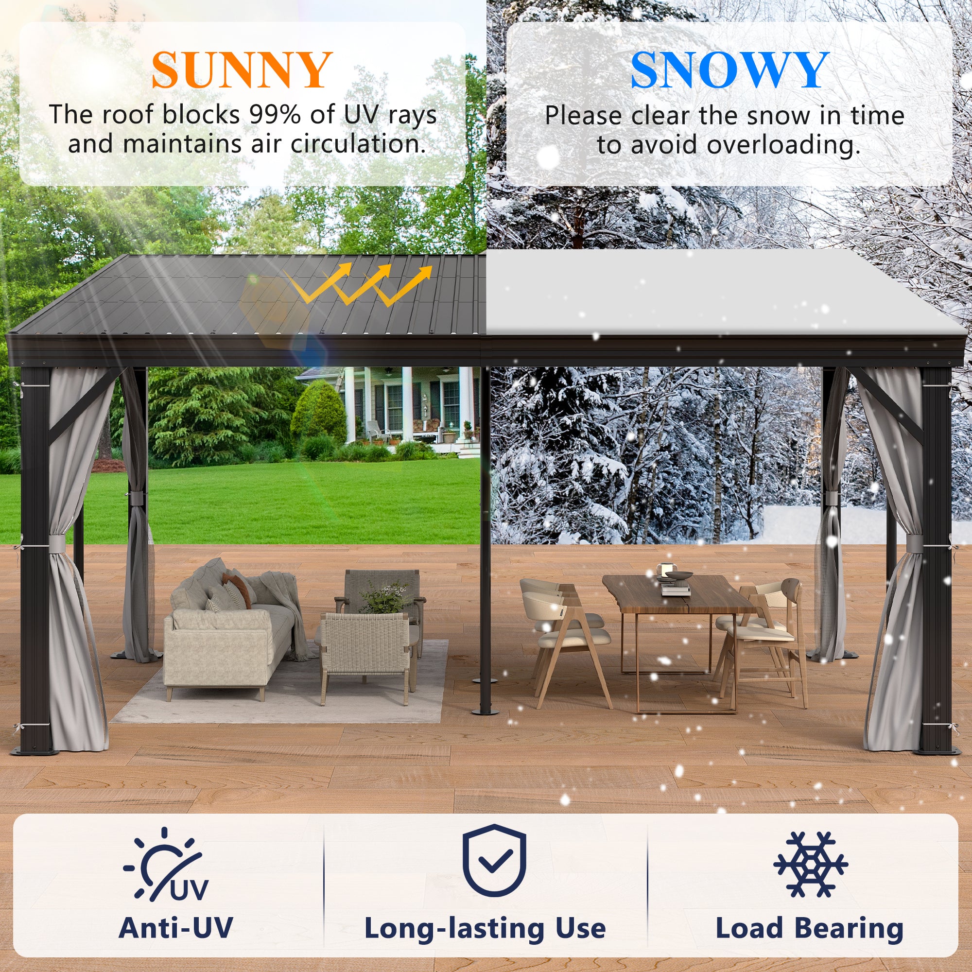 12×16 ft Wall-Mounted Aluminum Gazebo