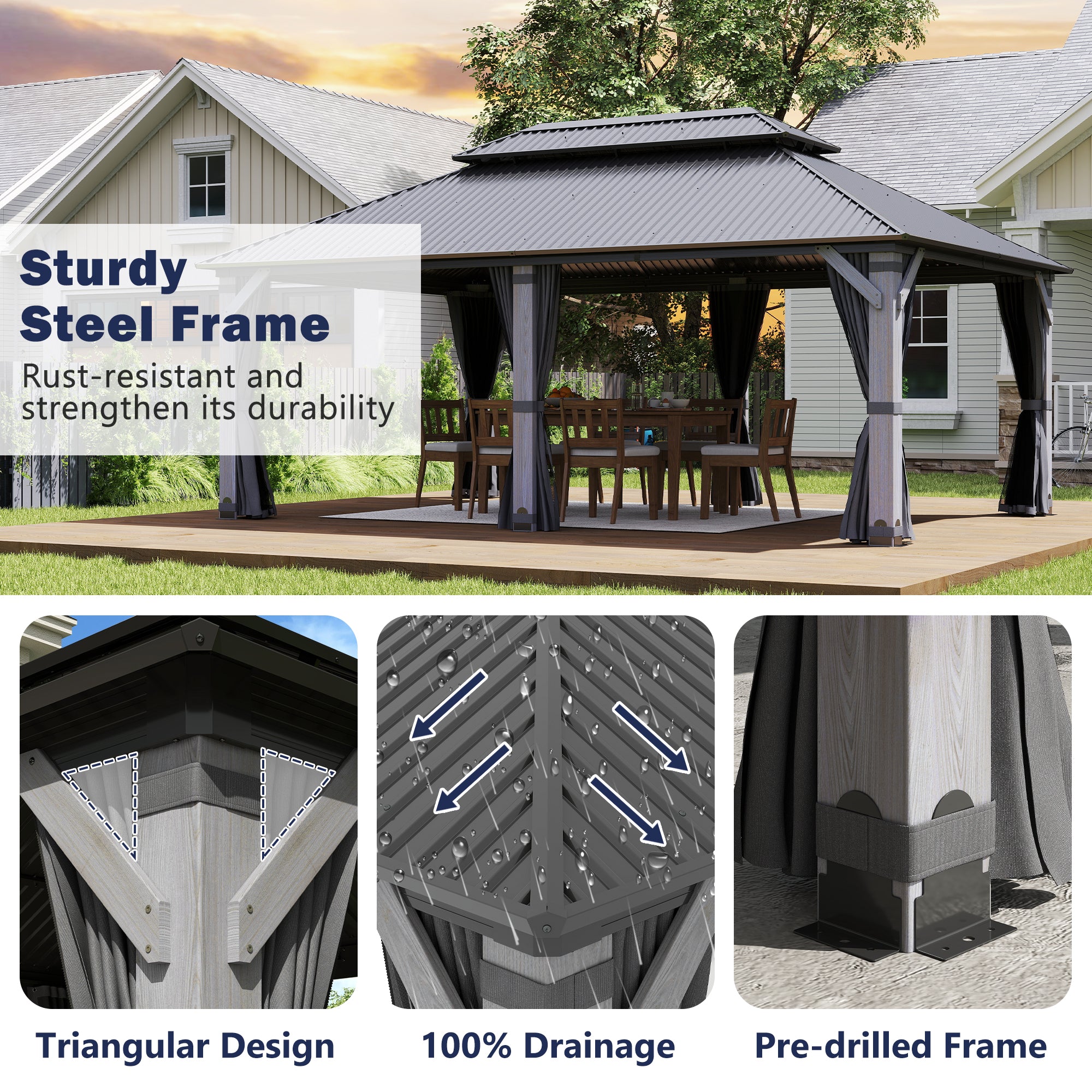 12×20 ft Wood Hardtop Gazebo