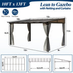 10×13 ft Wall-Mounted Polycarbonate Lean-to Gazebo