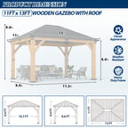 11×13 ft Spruce Wood Hardtop Gazebo with Single Roof