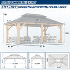 12×20 ft Spruce Wood Hardtop Gazebo with Double Roof