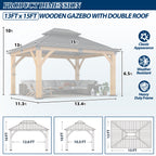 13×15 ft Spruce Wood Hardtop Gazebo with Double Roof