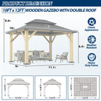 10×12 ft Natural Wooden Hardtop Gazebo