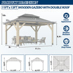 11×13 ft Natural Wooden Hardtop Gazebo