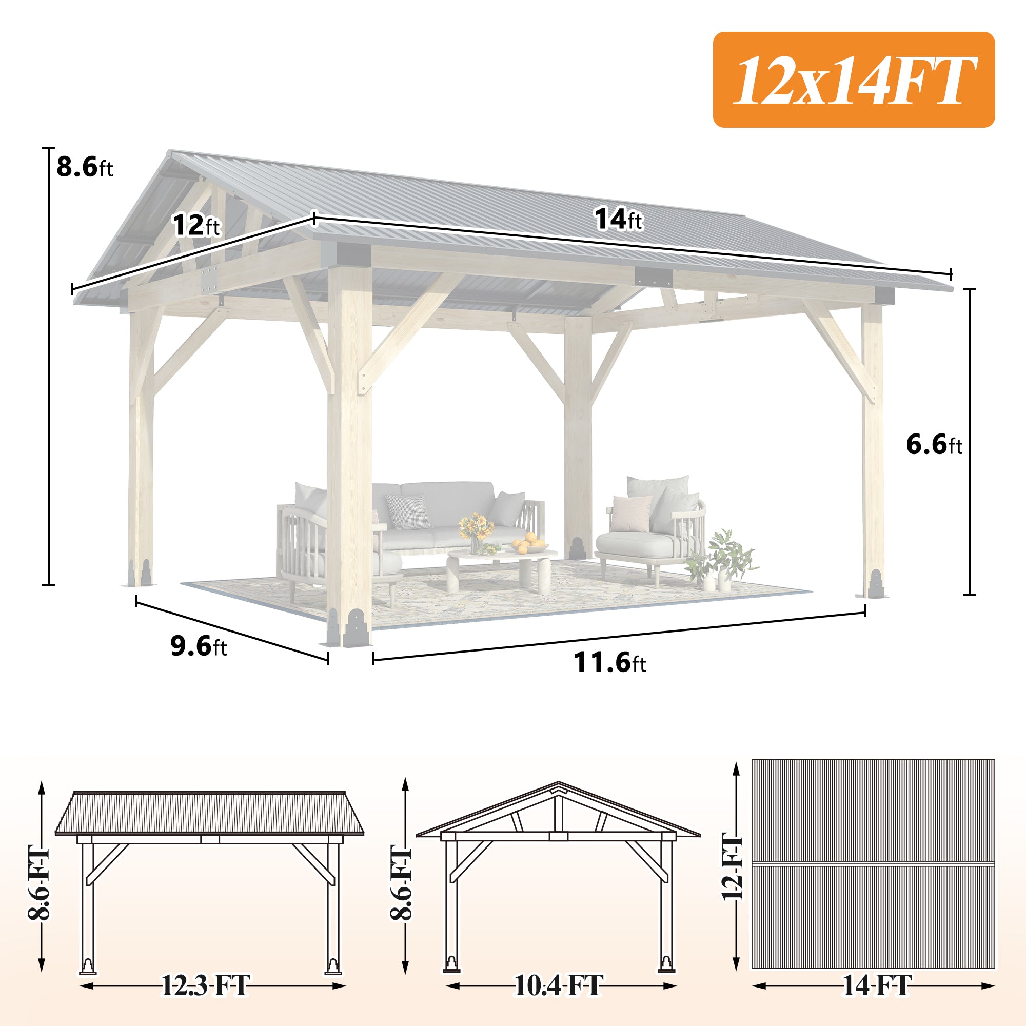 Multiple sizes Wooden Sloped Hardtop Gazebo（Curtains not included）