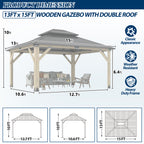 13×15 ft Natural Wooden Hardtop Gazebo