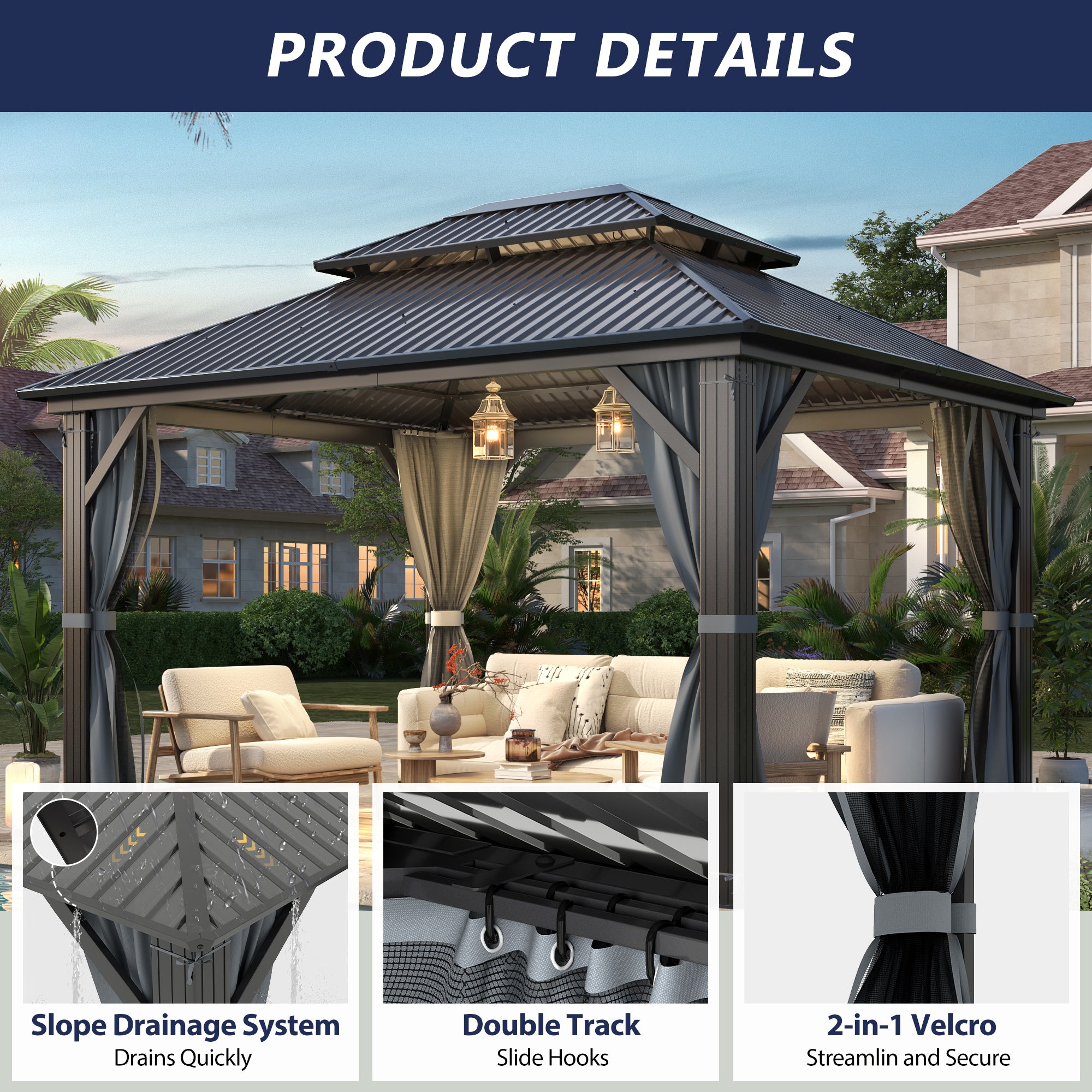 10×12 ft Aluminum Hardtop Gazebo