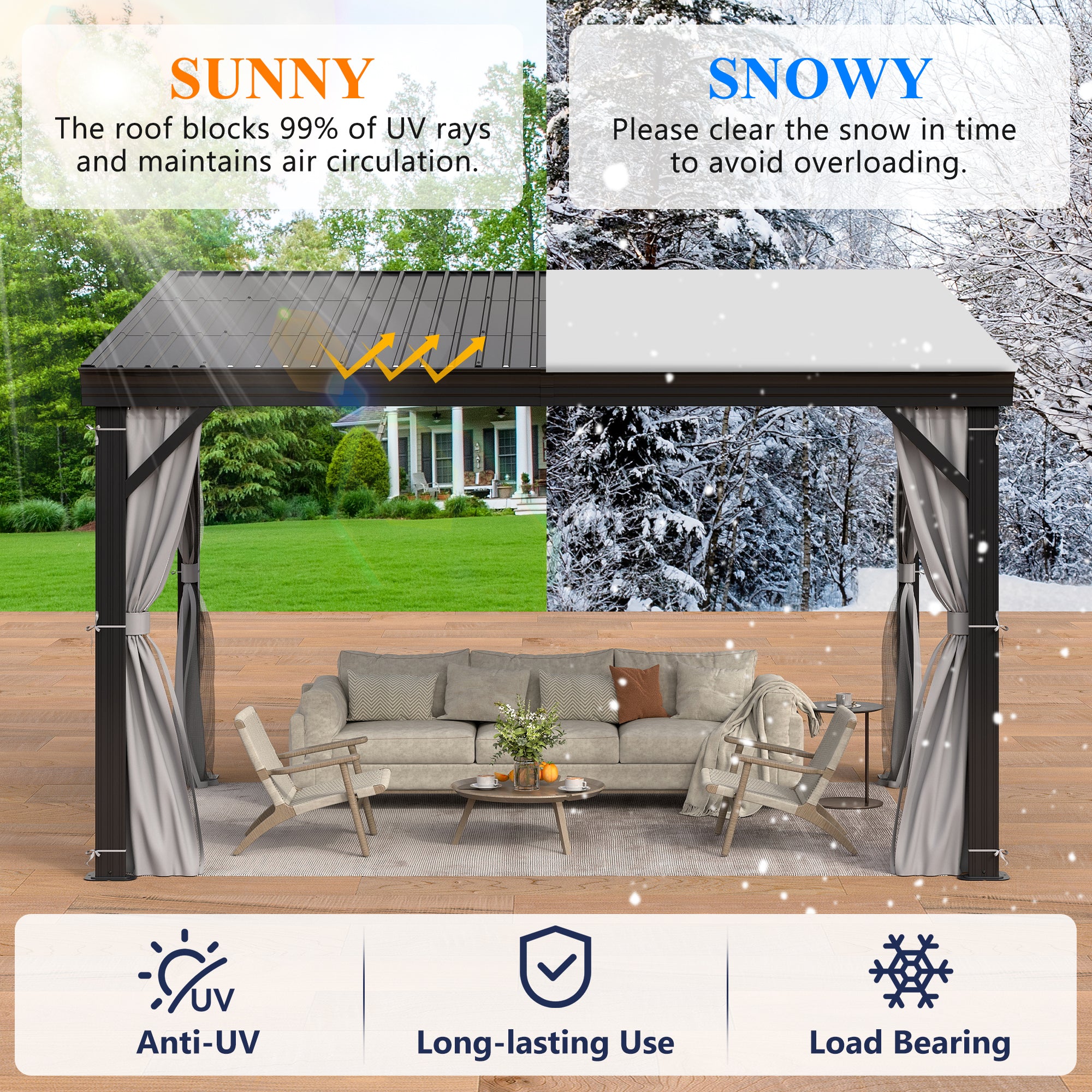 10×12 ft Wall-Mounted Aluminum Gazebo
