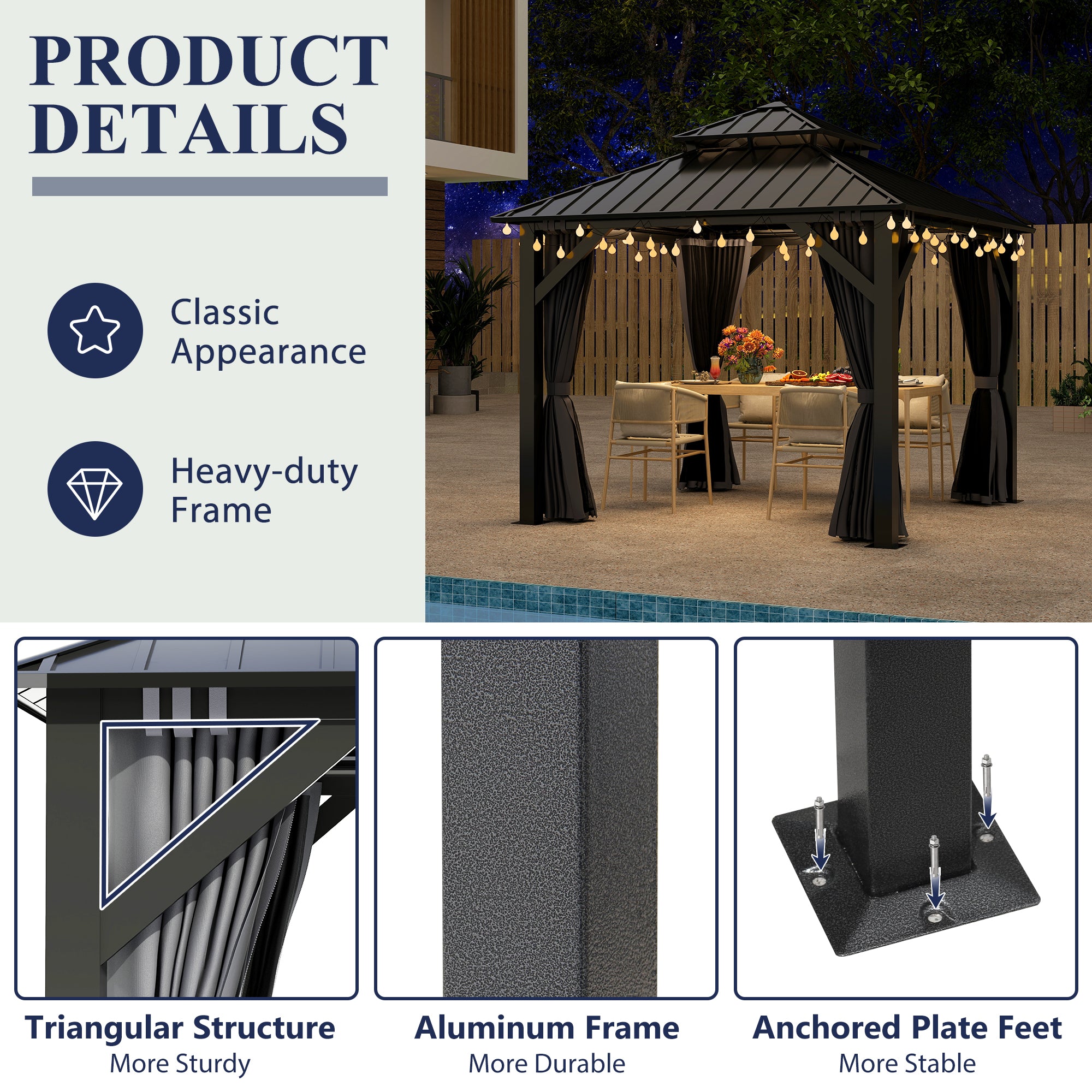 8.5×8.5 ft Aluminum Hardtop Gazebo