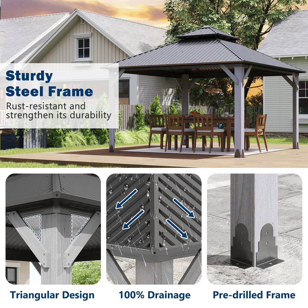 12×12 ft Wood Hardtop Gazebo