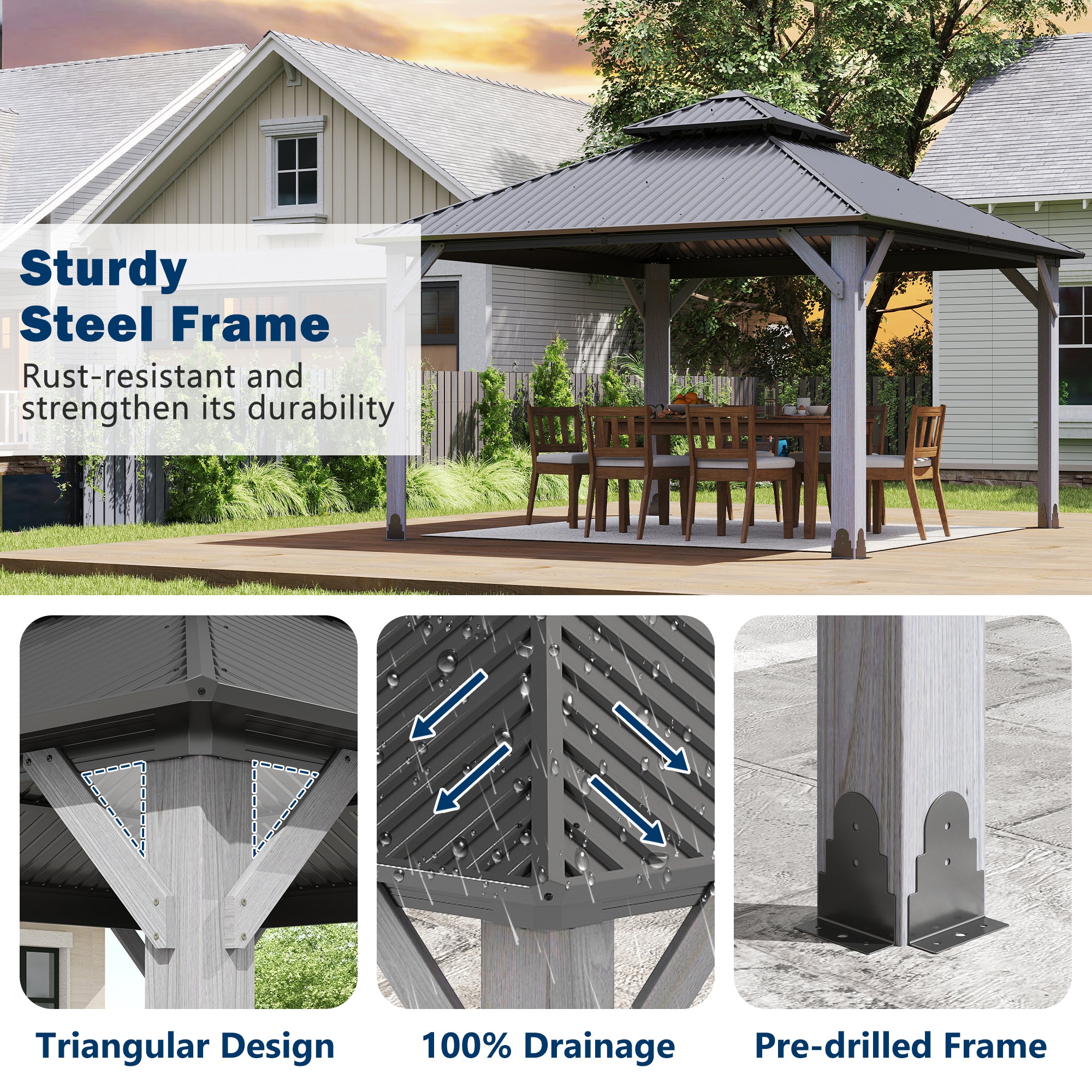 12×12 ft Wood Hardtop Gazebo