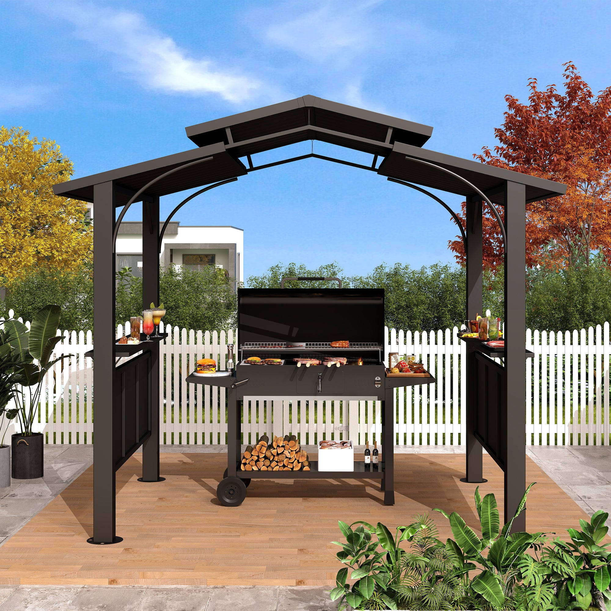 8×5 ft Hardtop Grill Gazebo with Galvanized Steel Roof