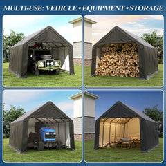 Coveronics Peak Roof Carport – Heavy Duty Portable Garage with Double Zipper Door & Ground Pegs