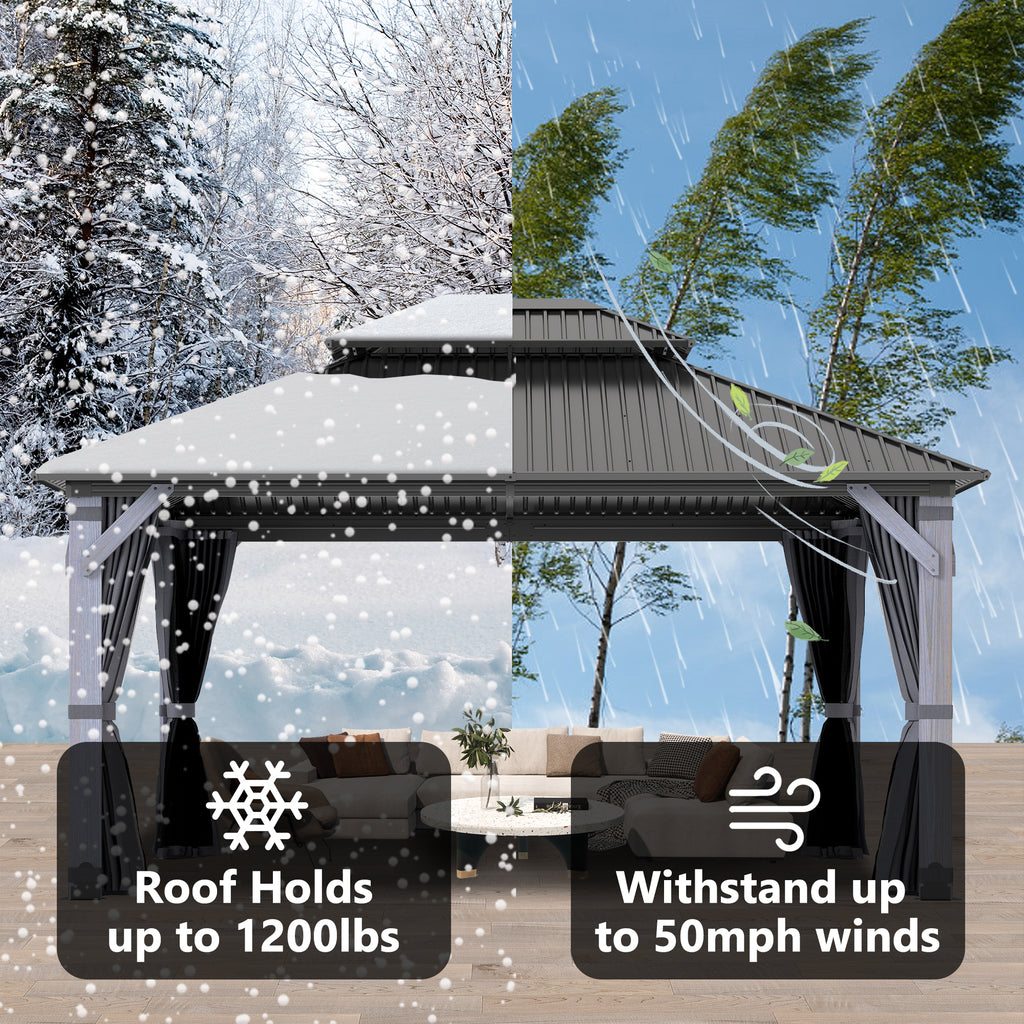 12×14 ft Wood Hardtop Gazebo
