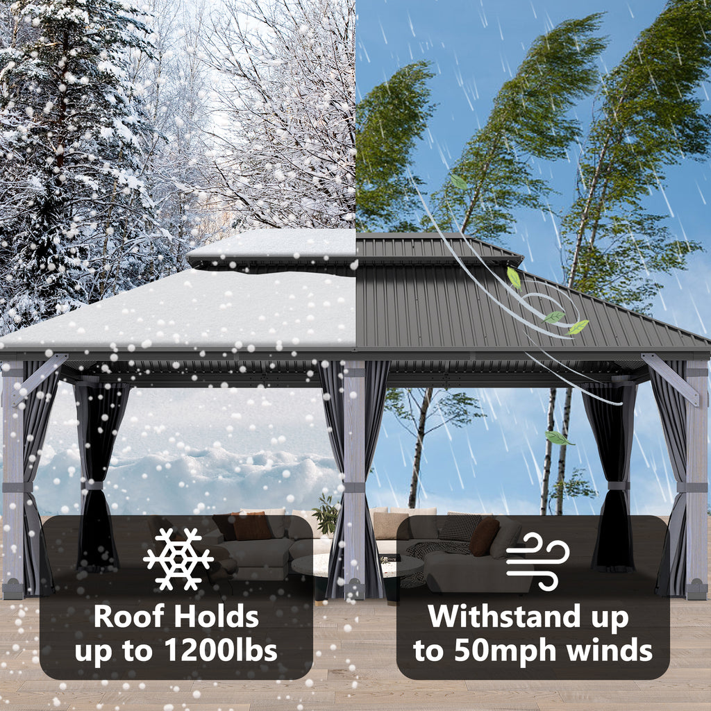 12×20 ft Wood Hardtop Gazebo