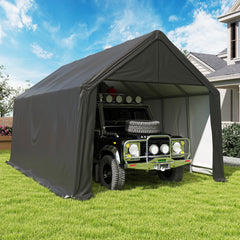 Coveronics Peak Roof Carport – Heavy Duty Portable Garage with Double Zipper Door & Ground Pegs