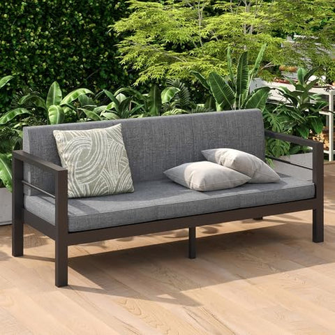 COVERONICS Outdoor 3 Seat Aluminum Sofa Chair - Patio 3 Person Furniture Chair with Aluminum Frame and Waterproof Cushions, All-Weather Conversation Sofa Chair Balcony Backyard Poolside Gray