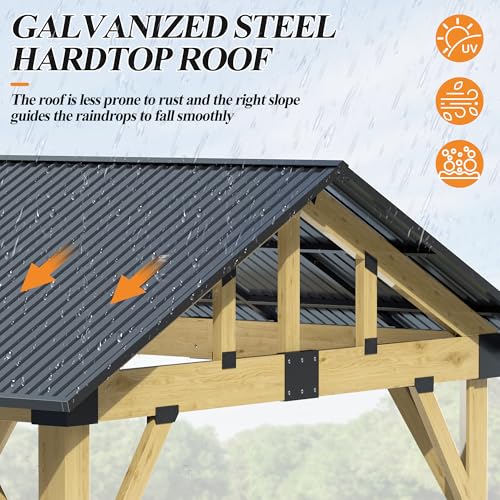 COVERONICS 13’x15’ Outdoor Hardtop Wood Gazebo - Patio Gazebo with Galvanized Steel Roof, Cedar Wooden Carport Gazebo for Garden, Porch, Patio and Deck