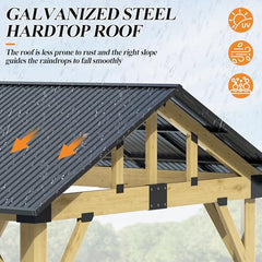 COVERONICS 11’x13’ Outdoor Wood Gazebo - Hardtop Patio Gazebo with Galvanized Steel Roof, Cedar Wooden Gazebo for Garden, Porch, Patio and Deck