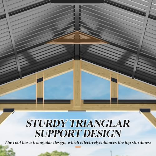 COVERONICS 11’x13’ Outdoor Wood Gazebo - Hardtop Patio Gazebo with Galvanized Steel Roof, Cedar Wooden Gazebo with Privacy Curtains and Netting for Garden, Porch, Patio and Deck