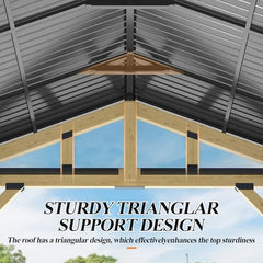 COVERONICS 13’x15’ Outdoor Wood Gazebo - Hardtop Patio Gazebo with Galvanized Steel Roof, Cedar Wooden Gazebo with Privacy Curtains and Netting for Garden, Porch, Patio and Deck