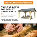 COVERONICS 11’x13’ Outdoor Wood Gazebo - Hardtop Patio Gazebo with Galvanized Steel Roof, Cedar Wooden Gazebo with Privacy Curtains and Netting for Garden, Porch, Patio and Deck