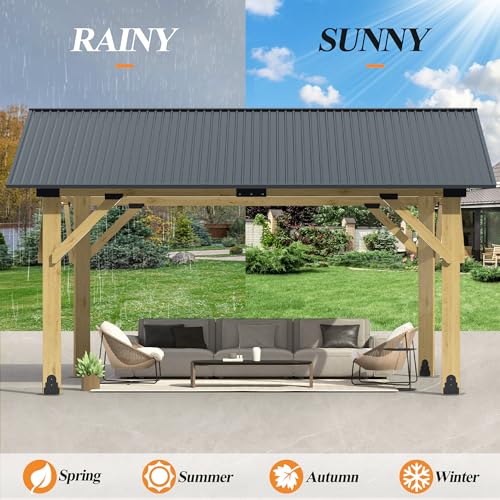COVERONICS 13’x15’ Outdoor Hardtop Wood Gazebo - Patio Gazebo with Galvanized Steel Roof, Cedar Wooden Carport Gazebo for Garden, Porch, Patio and Deck