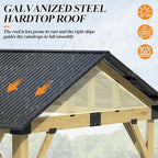 COVERONICS 11’x13’ Outdoor Wood Gazebo - Hardtop Patio Gazebo with Galvanized Steel Roof, Cedar Wooden Gazebo with Privacy Curtains and Netting for Garden, Porch, Patio and Deck