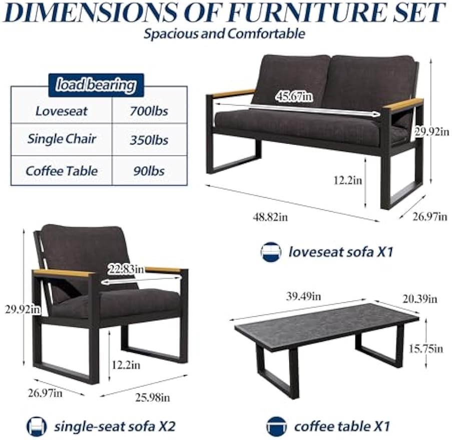 Outdoor 4 Pieces Aluminum Frame Furniture Set