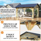 COVERONICS 11’x13’ Outdoor Wood Gazebo - Hardtop Patio Gazebo with Galvanized Steel Roof, Cedar Wooden Gazebo with Privacy Curtains and Netting for Garden, Porch, Patio and Deck