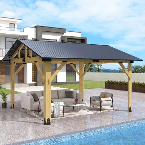 COVERONICS 11’x13’ Outdoor Wood Gazebo - Hardtop Patio Gazebo with Galvanized Steel Roof, Cedar Wooden Gazebo for Garden, Porch, Patio and Deck