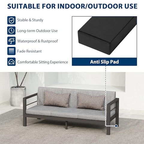 COVERONICS Outdoor 3 Seat Aluminum Sofa Chair - Patio 3 Person Furniture Chair with Aluminum Frame and Waterproof Cushions, All-Weather Conversation Sofa Chair Balcony Backyard Poolside Gray