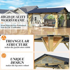 COVERONICS 13’x15’ Outdoor Wood Gazebo - Hardtop Patio Gazebo with Galvanized Steel Roof, Cedar Wooden Gazebo with Privacy Curtains and Netting for Garden, Porch, Patio and Deck