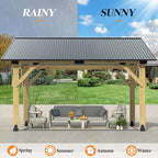 COVERONICS 11’x13’ Outdoor Wood Gazebo - Hardtop Patio Gazebo with Galvanized Steel Roof, Cedar Wooden Gazebo for Garden, Porch, Patio and Deck