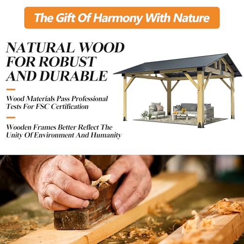 COVERONICS 11’x13’ Outdoor Wood Gazebo - Hardtop Patio Gazebo with Galvanized Steel Roof, Cedar Wooden Gazebo for Garden, Porch, Patio and Deck