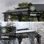 10×10 ft All-Steel Hardtop Gazebo with 0.25mm Color Steel Double Roof, Black Frame, Curtains & Netting