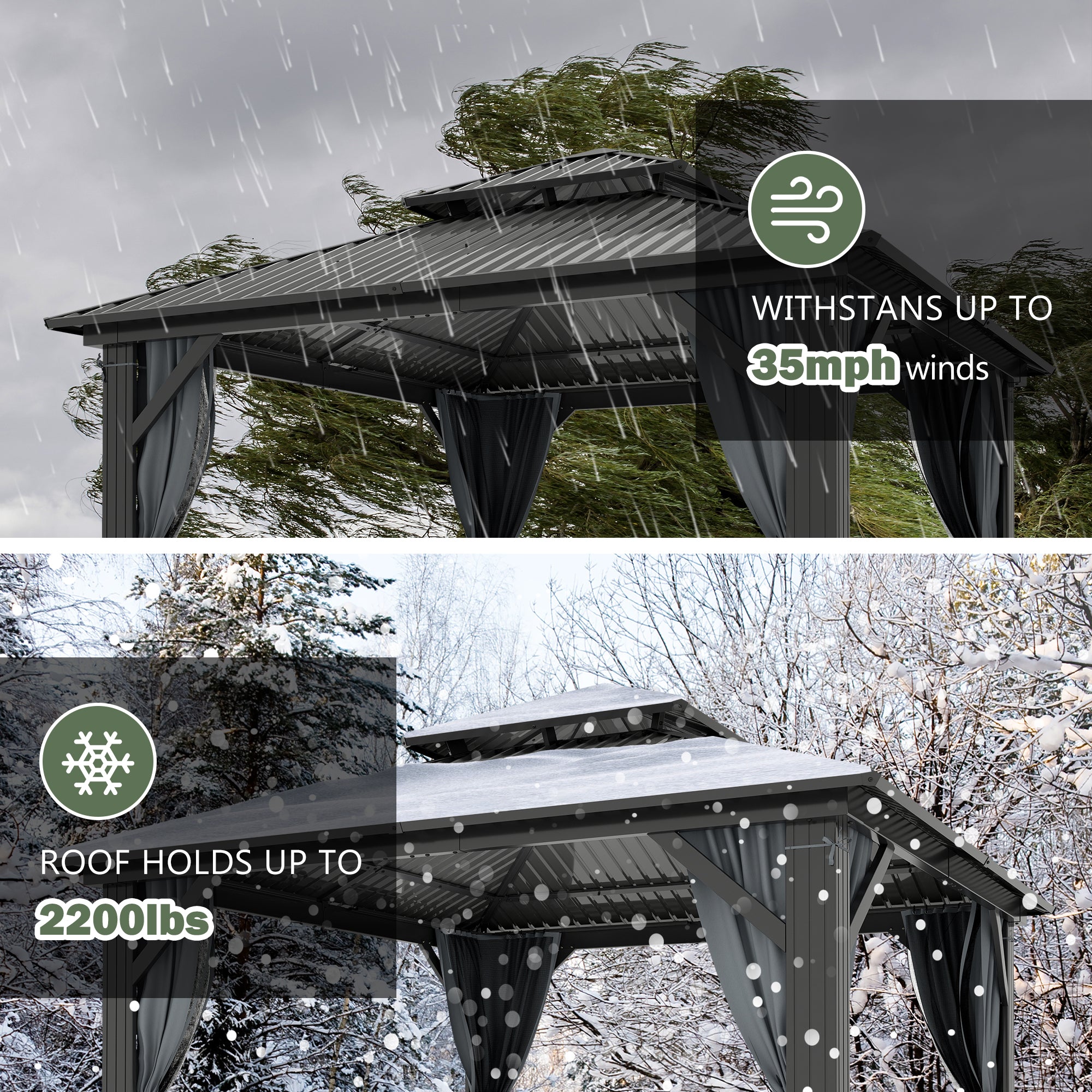 10×10 ft All-Steel Hardtop Gazebo with 0.25mm Color Steel Double Roof, Black Frame, Curtains & Netting