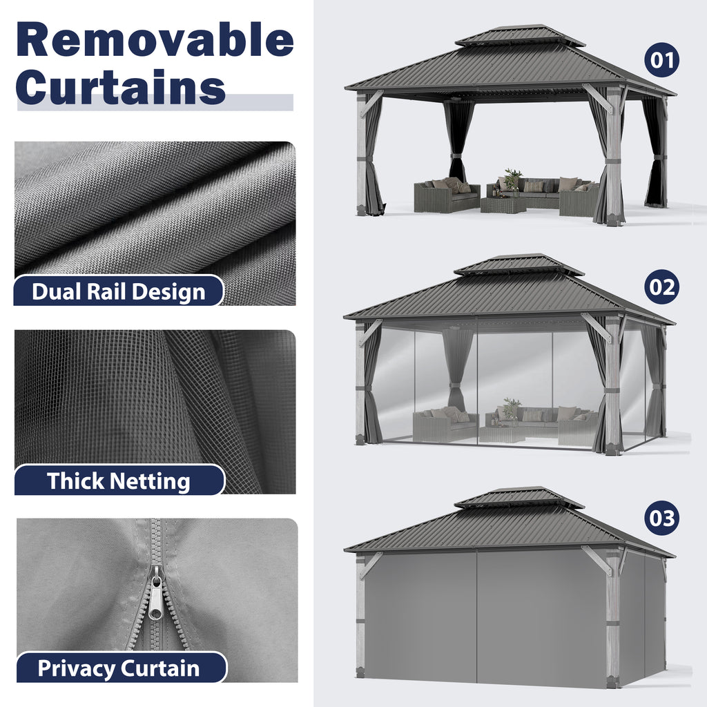 12×14 ft Wood Hardtop Gazebo