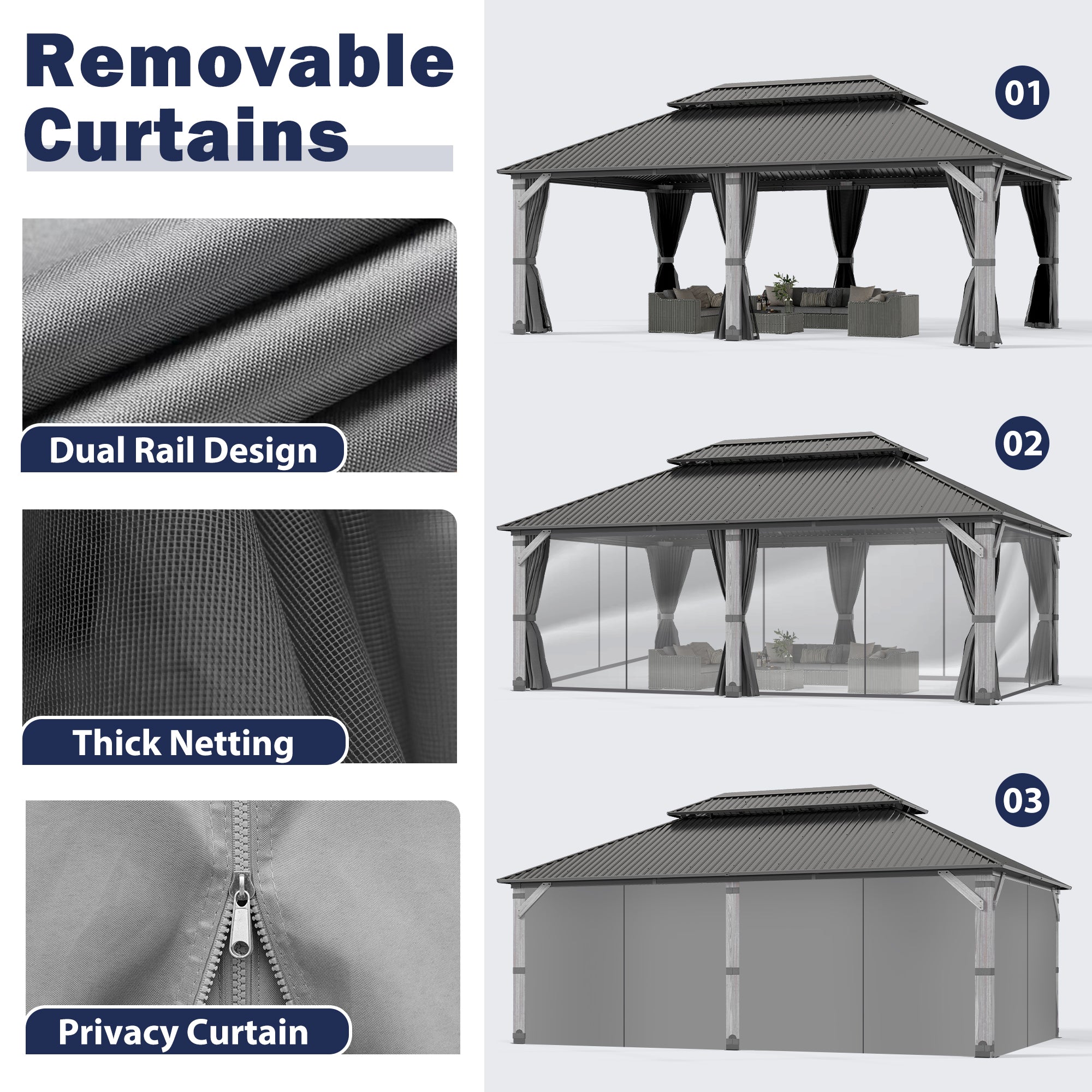 12×20 ft Wood Hardtop Gazebo