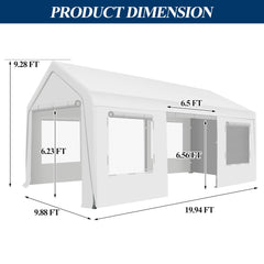 COVERONICS 10' x 20' Heavy Duty Carport Tent - Portable Outdoor Car Canopy with Roll-up Side Doors & Windows, Portable Garage with 4 Sandbags for Car, Truck and Outdoor Event, White