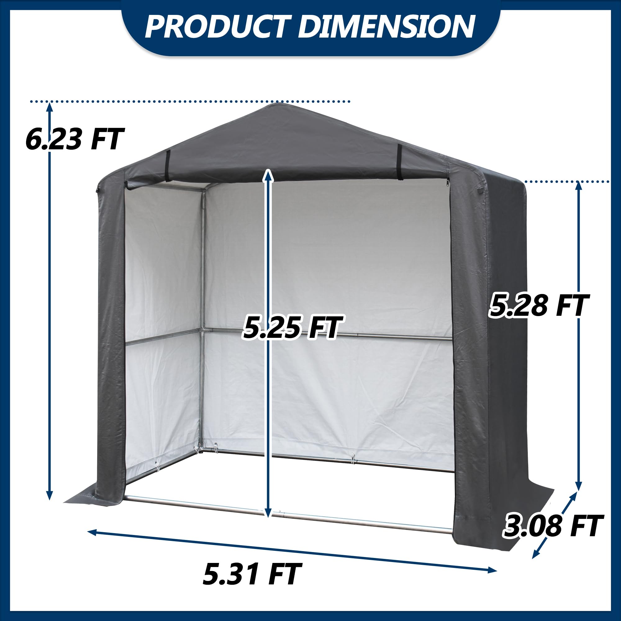 COVERONICS 5' x 3' Outdoor Storage Shelter Shed- Heavy Duty Storage Tent with Roll-up Ventilated Door and Sloping Roof, Portable Storage Tool Shed for Backyard Garden Patio, Gray